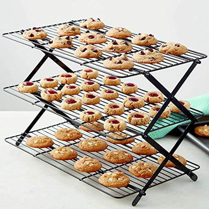 Wilton 3-Tier Folding Cooling Grid - Cool Dozens of Cookies or Treats on an Expandable Cooling Rack, Collapse for Easy Storage, 10 x 16-Inch - CookCave