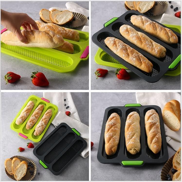 Set of 4 Silicone Baguette Pan with gloves brush Mini Baguette Baking Tray Silicone Loaf Pan NonStick Silicone French Bread Baking Mould Easy Clean DIY 8 Loave Baguette Mold Loaf Pan (Dark gray) - CookCave