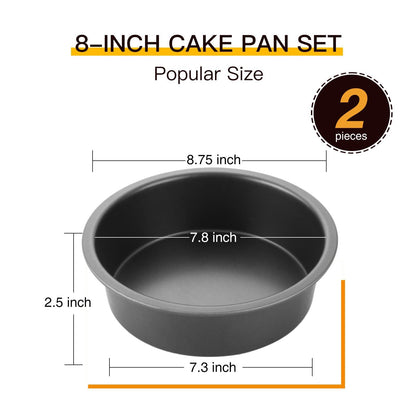 HONGBAKE Round Cake Pan Set for Baking, 8 Inch, Nonstick Circle Cake Pans with Wider Grips, 2 Pieces Layer Cake Tin, Cheesecake Mold, Huty Duty, Dishwasher Safe - Grey - CookCave