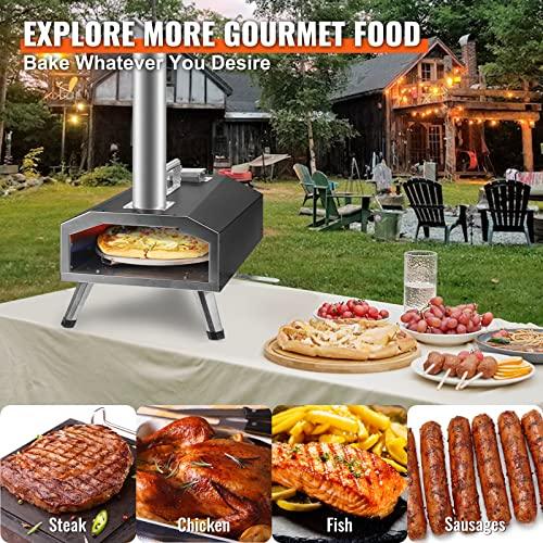 VEVOR Multi-fuel Oven Outdoor 12-inch Gas & Wood Fired Pizza Maker with Auto Rotatable Stone Portable Pizzaofen for Outside Backyard Camp, Carry Cover, Shovel, CSA Certified, Black, 12inch - CookCave