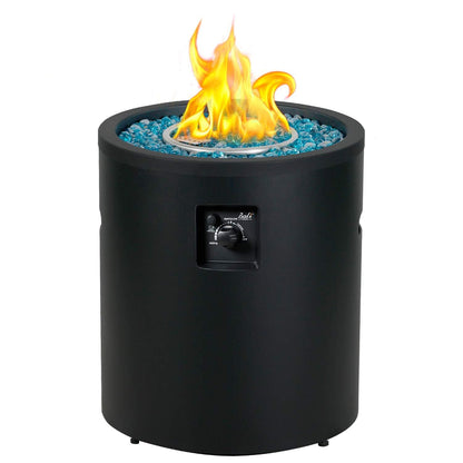 BALI OUTDOORS Gas Fire Pit Propane Fire Column, 23 Inch Cylinder Firepit, 50,000BTU Round Fire pits, Patio Fire Place W/ 22lb Blue Fire Glass, Black - CookCave