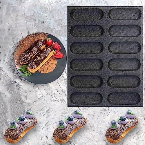 FETESUR Silicone Perforated Bread Mold for Baking, 12 Individual Oblong Baking Forms, Hot Dog Bun Mold, Silicone Molds for Making Crispy Bread Rolls, Eclairs and Milk Breads - CookCave