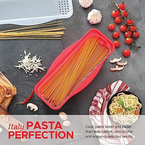 Tafura Microwave Pasta Cooker with Double Straining System, Microwavable Spaghetti Cooker with Drainer, Christmas Dorm Gift, Fast Pasta Boat with Strainer Tray and Lid. BPA Free - CookCave