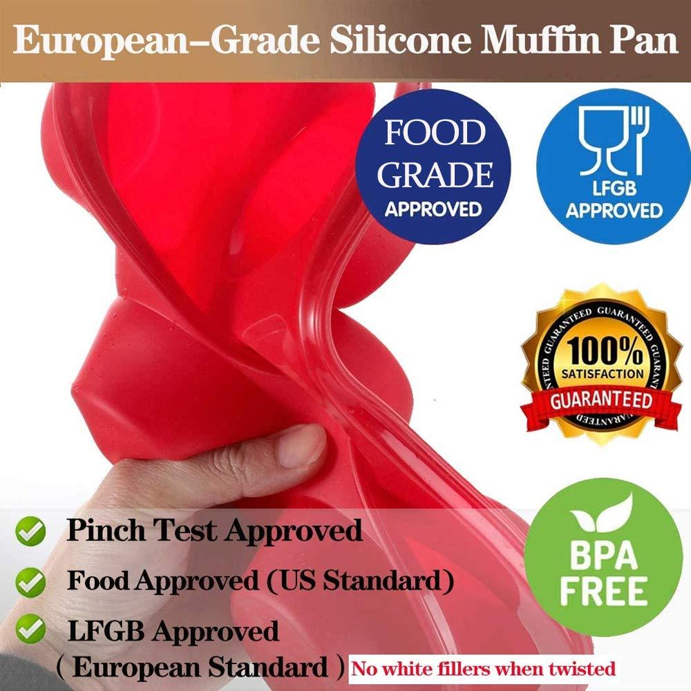 Silicone Muffin Pan, European LFGB Silicone Cupcake Baking Pan, 6 Cup Muffin, Non-Stick Muffin Tray, Egg Muffin Pan, Food Grade Muffin Molds, BPA Free Muffin Tins Red - CookCave