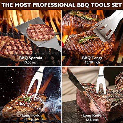 Birald Grill Set BBQ Tools Grilling Tools Set Gifts for Men, 34PCS Stainless Steel Grill Accessories with Aluminum Case,Thermometer, Grill Mats for Camping/Backyard Barbecue,Grill Utensils Set for Dad - CookCave