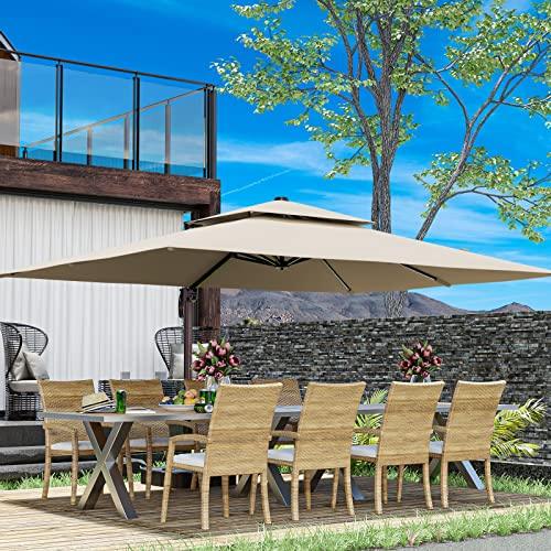 ZLACUIU 10x13FT Cantilever Outdoor Patio Umbrellas, Double Top Large Rectangle Umbrella, Heavy Duty 360° Rotation Offset Outdoor Sun Shade Umbrella for Garden Deck Pool Backyard Patio, Beige - CookCave