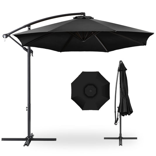 Best Choice Products 10ft Offset Hanging Market Patio Umbrella w/Easy Tilt Adjustment, Polyester Shade, 8 Ribs for Backyard, Poolside, Lawn and Garden - Black - CookCave