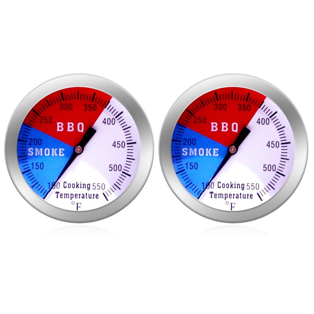 BBQ Thermometer Gauge - 2 Pcs Charcoal Grill Pit Smoker Temp Gauge Grill Thermometer with Fahrenheit and Heat Indicator - CookCave