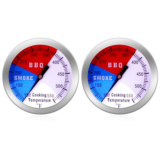 BBQ Thermometer Gauge - 2 Pcs Charcoal Grill Pit Smoker Temp Gauge Grill Thermometer with Fahrenheit and Heat Indicator - CookCave
