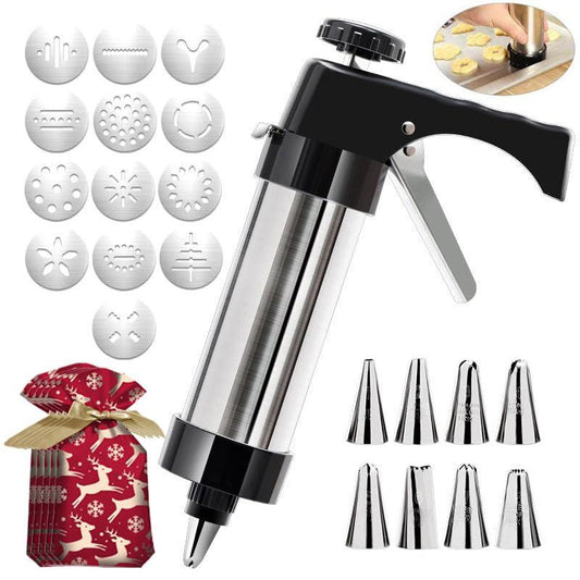 JUMGUN Cookie Press, Stainless Steel Spritz Cookie Press, Cookie Press Gun Kit with 13 Cookie Discs and 8 Piping Tips for Home DIY Biscuit & Cake Decorating, Cookie Press Set for Baking - CookCave