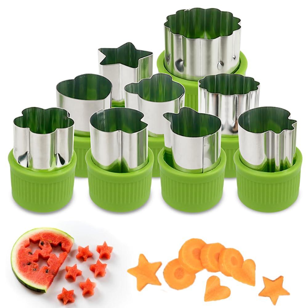 Mini Vegetable Cutter Shapes Set, Mini Pie, Fruit and Cookie Pastry Stamps Mold for Kids Baking and Food Supplement Tools Accessories, Green 9 Pcs - CookCave