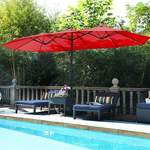 PHI VILLA 13 ft Outdoor Patio Umbrella, Large Rectangular Double-sided Market Table Twin Umbrellas with Crank Handle for Deck Pool, Orange Red - CookCave