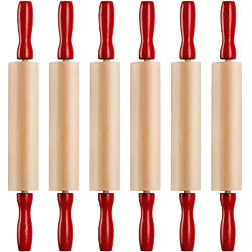 7.5 Inch Kids Wooden Rolling Pins - (Pack of 6) Mini Rolling Pin Set for Crafts, Baking, Cooking, Dough, Art - Wood Rolling Pin with Handles for Kitchen or Children's Imaginative Play - CookCave