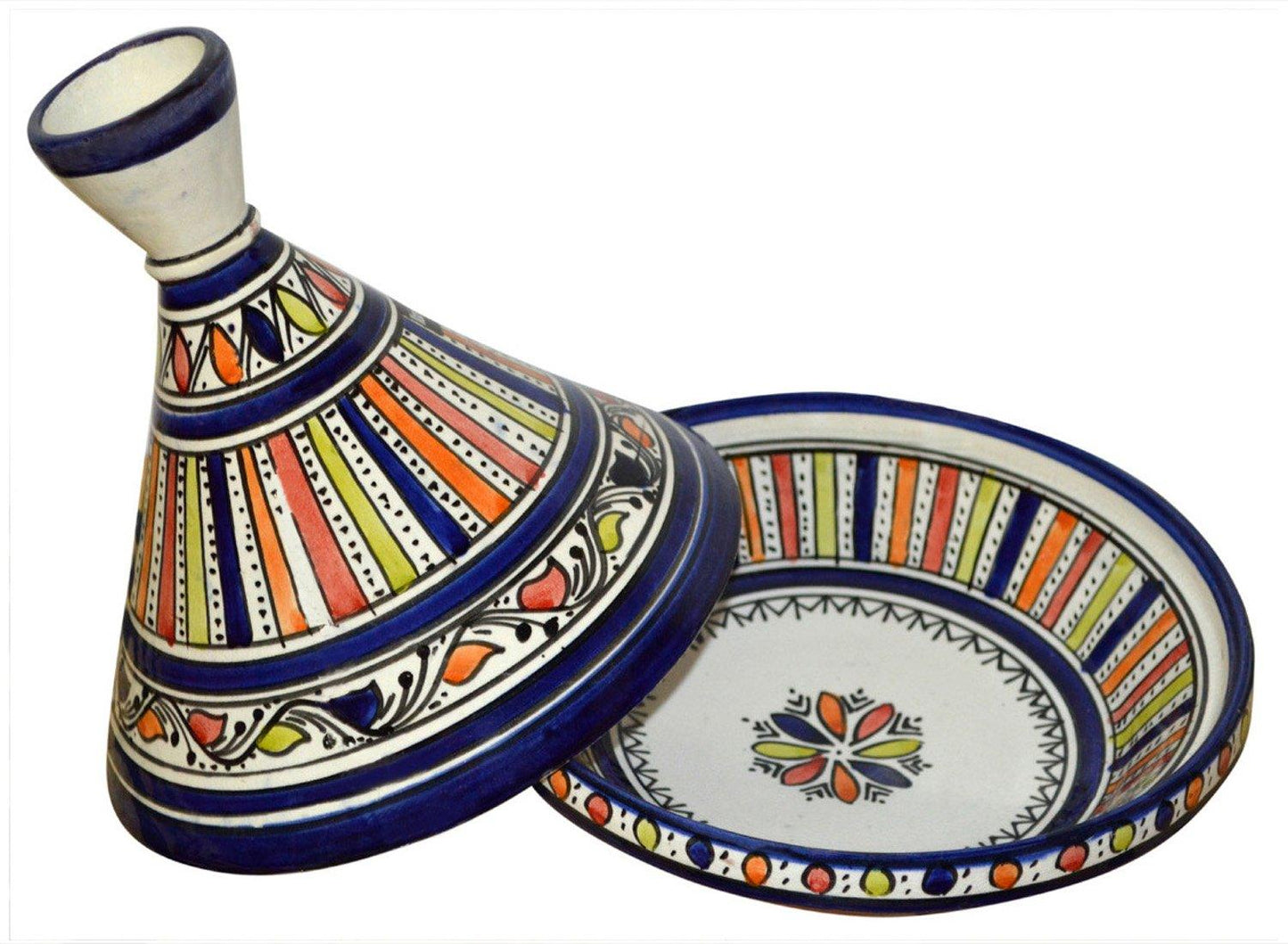 Moroccan Handmade Serving Tagine Ceramic With Vivid colors Original 8 inches Across Blue - CookCave