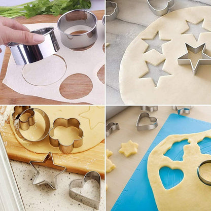 12PCS Cookie Cutters Set, Flower Round Heart Star Shape Biscuit Stainless Steel Metal Baking Molds Cutters for Kitchen - CookCave