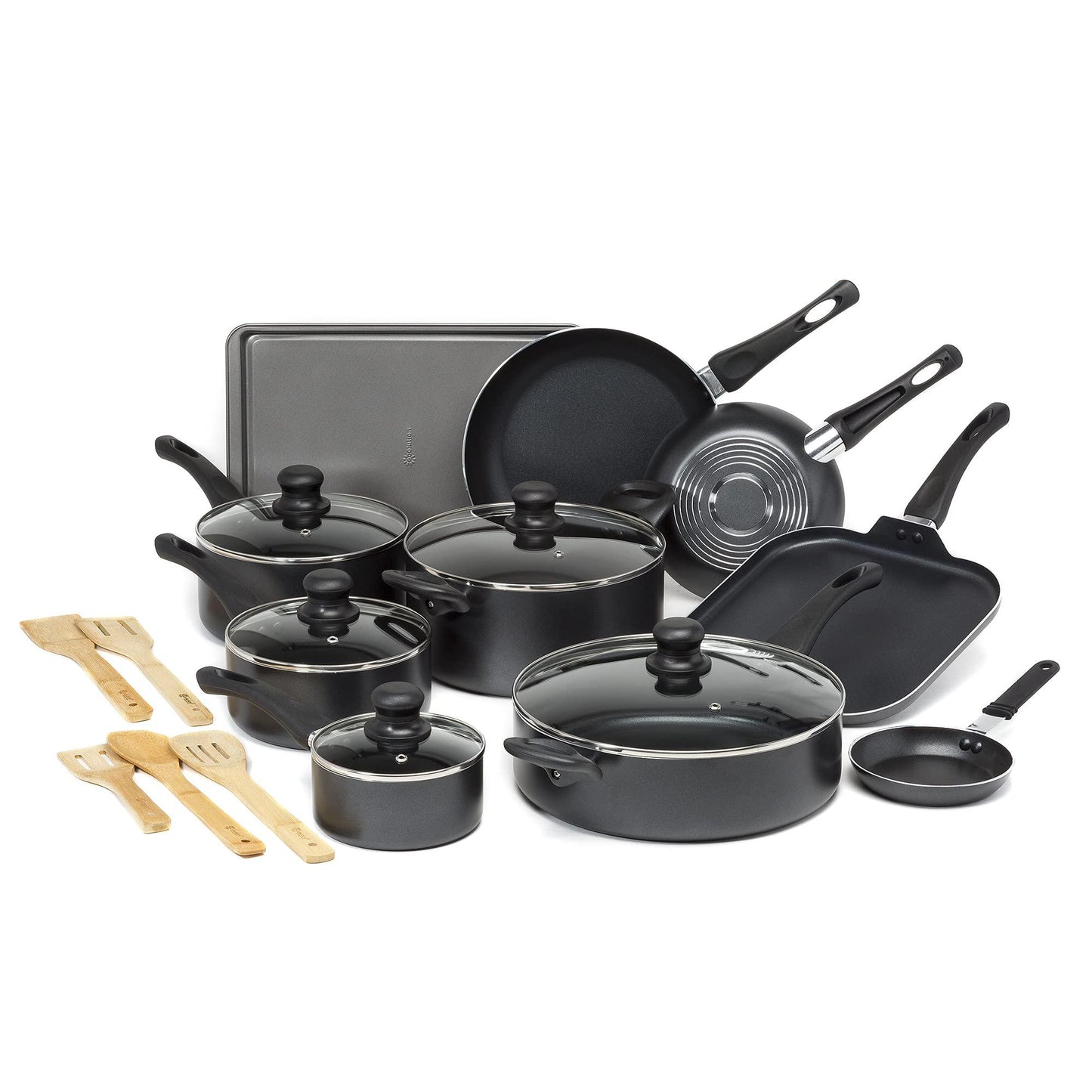 Ecolution Easy Clean Nonstick Cookware Set, Dishwasher Safe Kitchen Pots and Pans Set, Comfort Grip Handle, Even Heating, Ultimate Food Release, 20-Piece, Black - CookCave