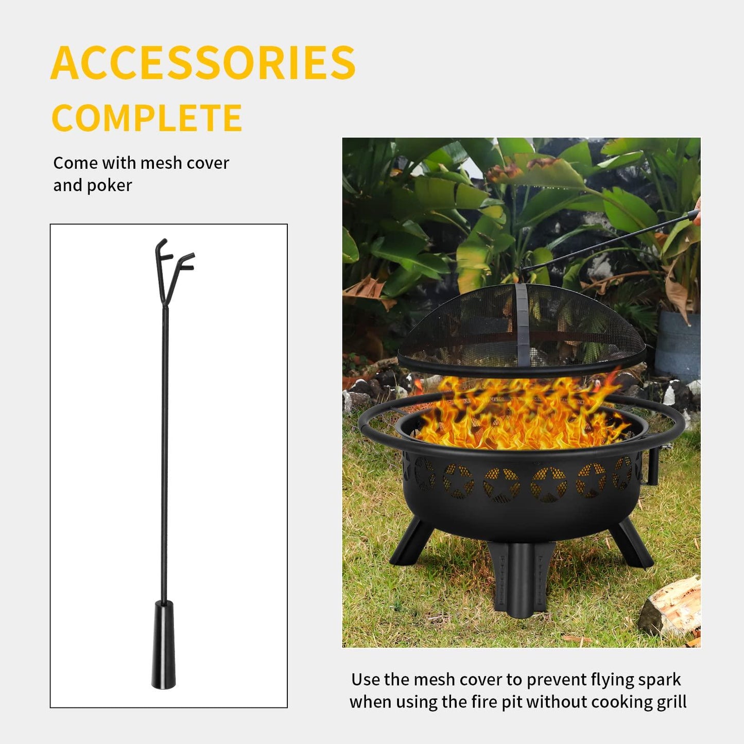 Hykolity 2 in 1 Fire Pit with Grill, Large 31" Wood Burning Fire Pit with Swivel Cooking Grate Outdoor Firepit for Backyard Bonfire Patio Outside Picnic BBQ, Spark Cover, Fire Poker - CookCave