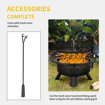 Hykolity 2 in 1 Fire Pit with Grill, Large 31" Wood Burning Fire Pit with Swivel Cooking Grate Outdoor Firepit for Backyard Bonfire Patio Outside Picnic BBQ, Spark Cover, Fire Poker - CookCave