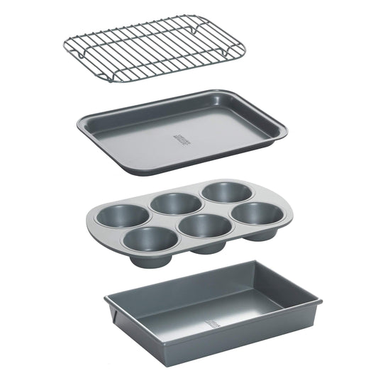 Chicago Metallic Non-Stick Toaster Oven Bakeware Set, 4-Piece, Carbon Steel - CookCave