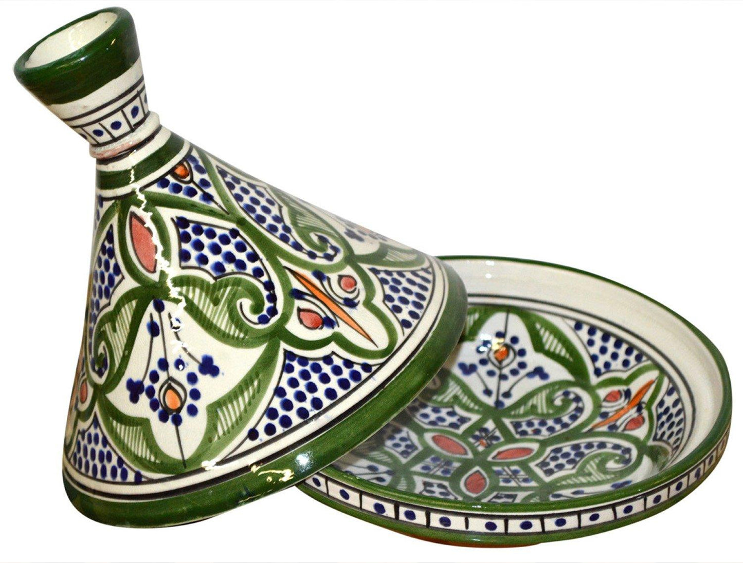 Moroccan Handmade Serving Tagine Exquisite Ceramic With Vivid colors Original Medium 10 inches Across - CookCave