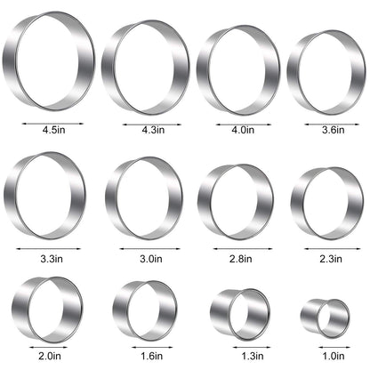 Round Cookie Cutters Set 12 Pieces Bistcuit Cookie Cutters Circle Pastry Cutters Round Donut Ring Molds for Baking for Pastries Doughs Doughnuts - CookCave