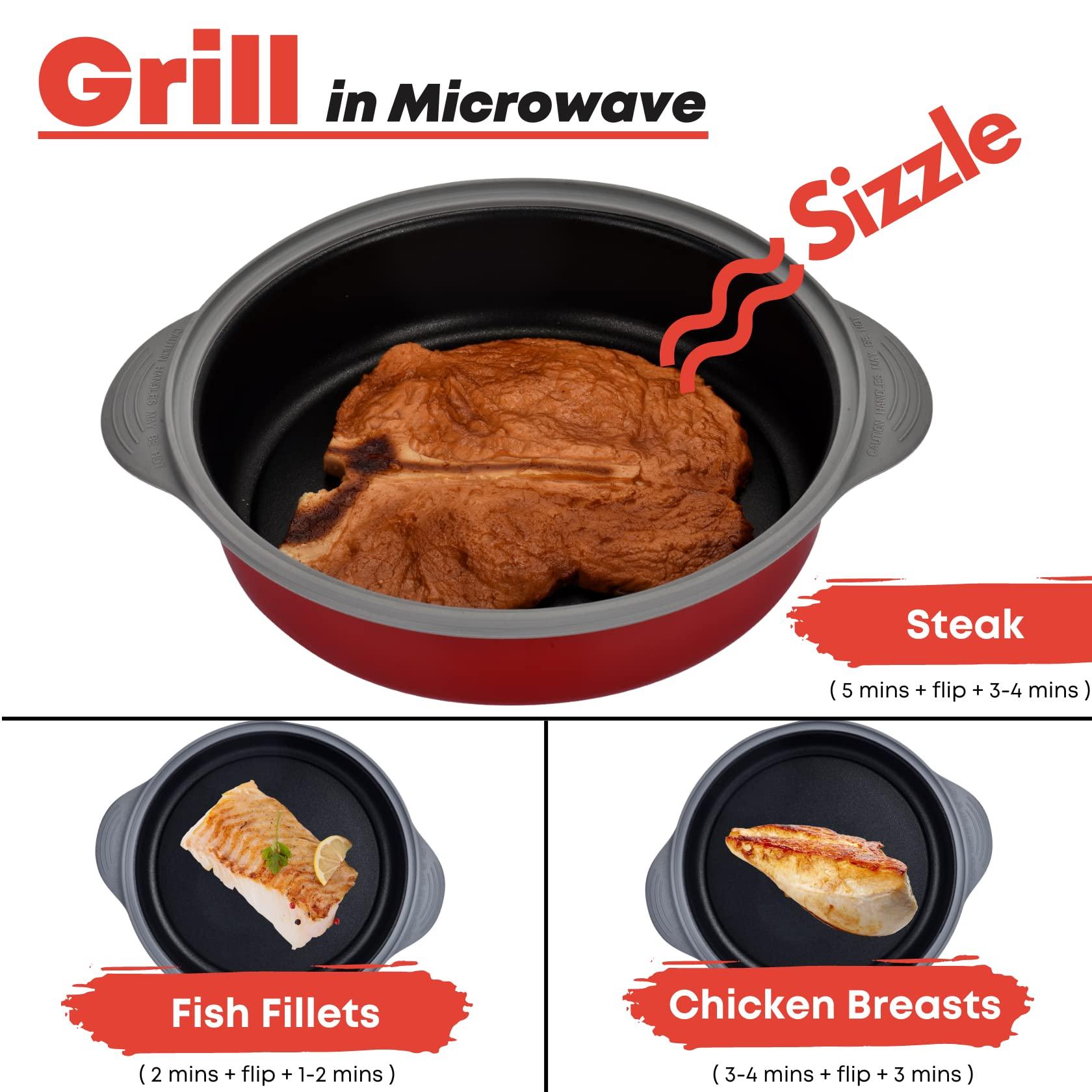 MACONEE Microwave Frying Pan Skillet, Grill & Crisper Pan with Lid Allows You to Fry, Sizzle, and Brown Foods in the Microwave, Micro Cookware for Grilling, Reheating, and Cooking a Variety of Dishes - CookCave