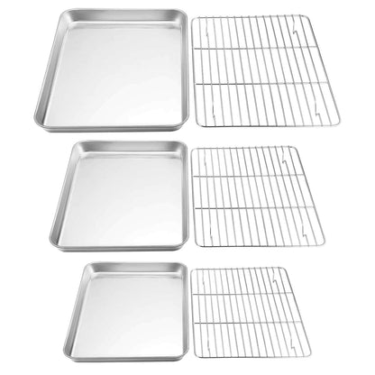 TeamFar Baking Sheet with Rack Set, Stainless Steel Cookie Sheet Baking Pans with Cooling Rack, Non Toxic & Healthy, Rust Free & Heavy Duty, Mirror Finish & Easy Clean, Dishwasher Safe - 6 Pieces - CookCave