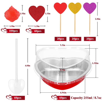 Colovis 255ml/8.7oz Heart Shaped Cake Pans with Spoons,60 Pack Disposable Mini Cake Pans with Lids Aluminum Heart Cake Pans for Valentine's Day Wedding Parties - CookCave
