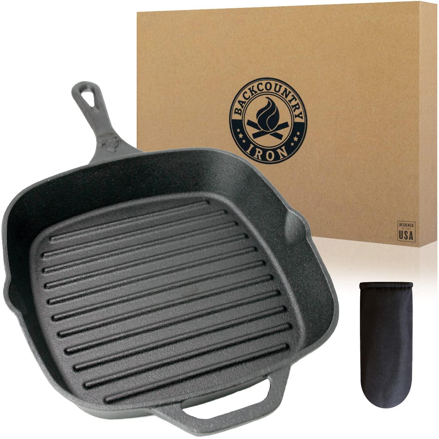 Backcountry Iron 8 Inch Square Grill Pan Medium Pre-Seasoned Cast Iron - CookCave