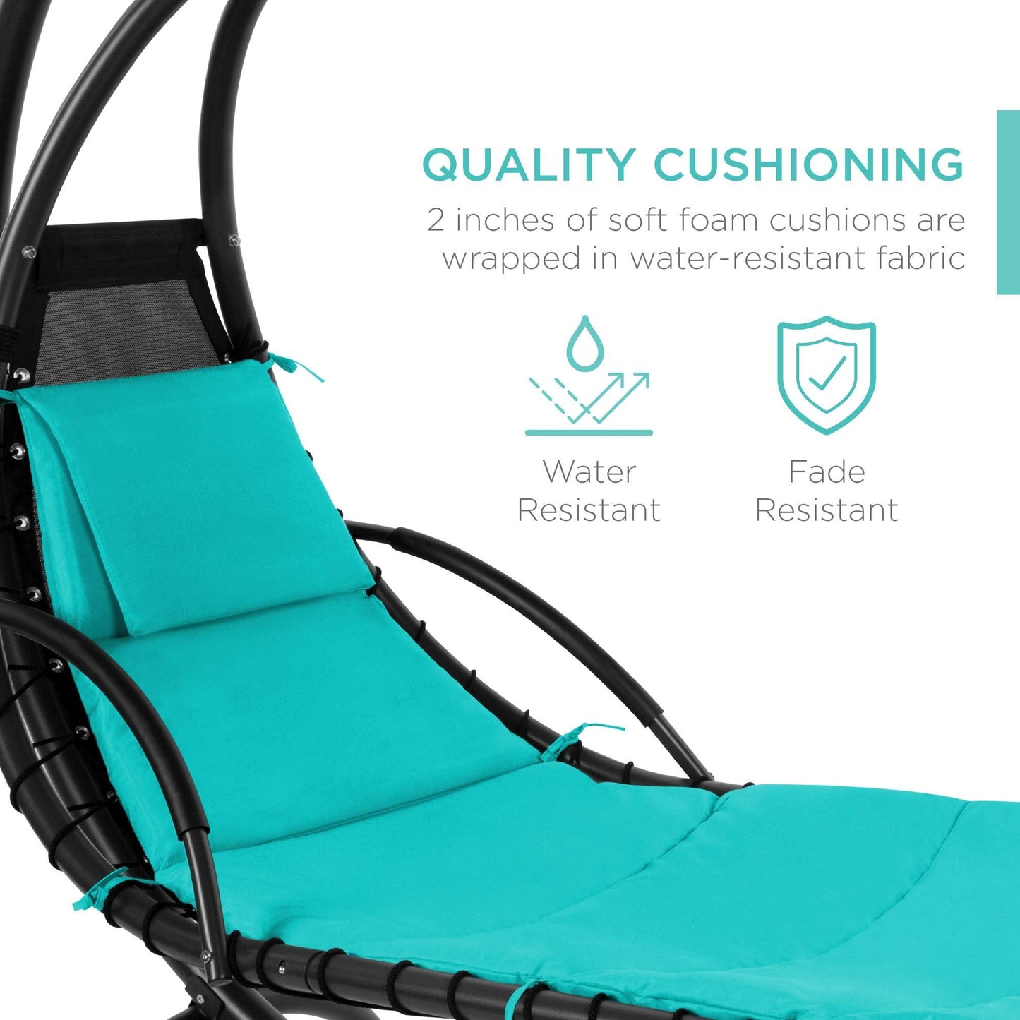 Best Choice Products Outdoor Hanging Curved Steel Chaise Lounge Chair Swing w/Built-in Pillow and Removable Canopy - Teal - CookCave