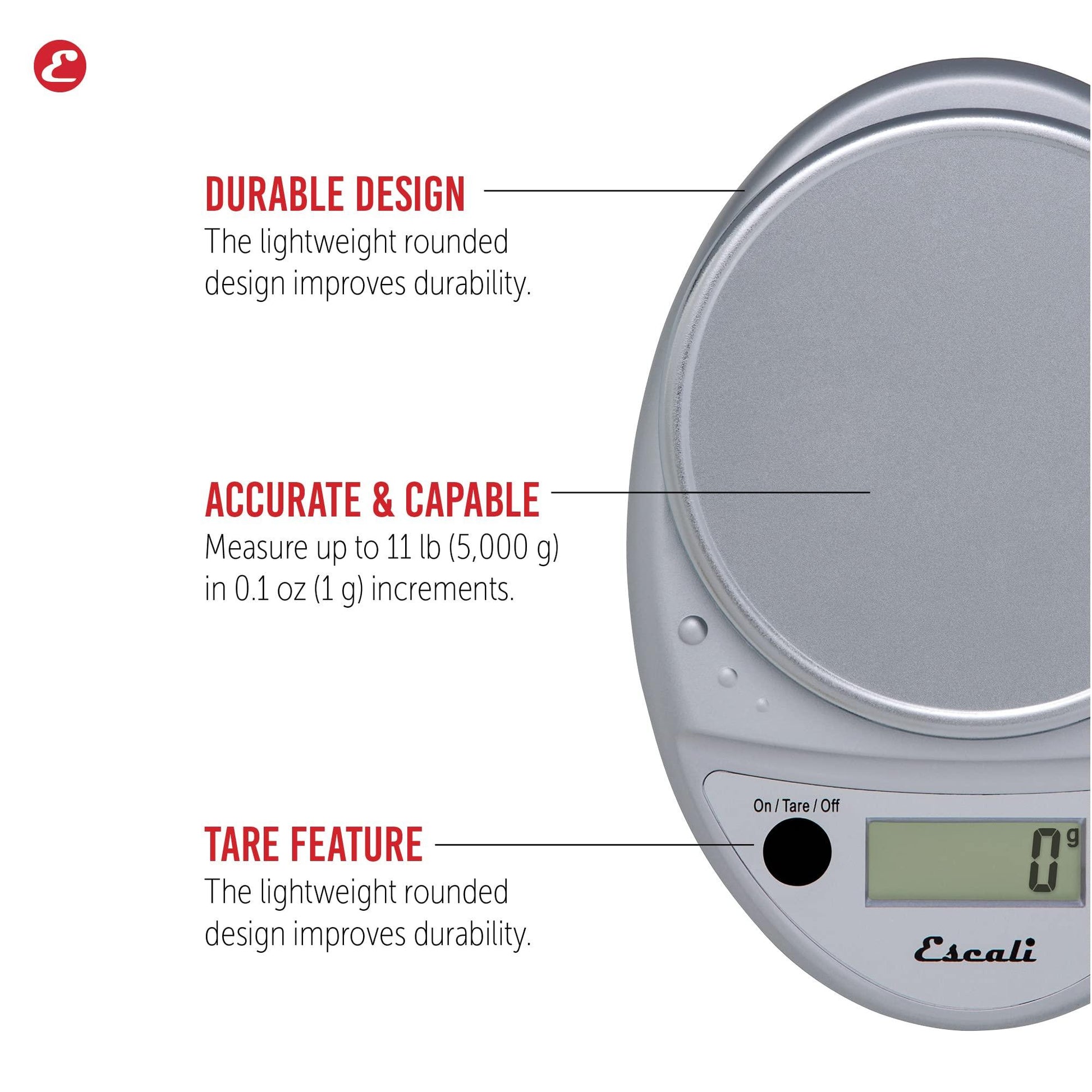 Escali Primo Digital Food Scale Multi-Functional Kitchen Scale and Baking Scale for Precise Weight Measuring and Portion Control, 8.5 x 6 x 1.5 inches, Chrome - CookCave