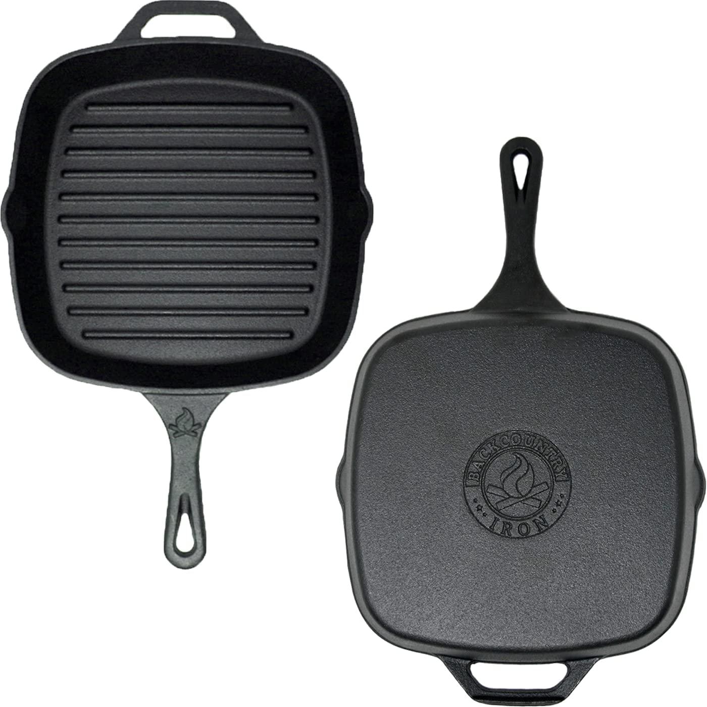 Backcountry Iron 8 Inch Square Grill Pan Medium Pre-Seasoned Cast Iron - CookCave