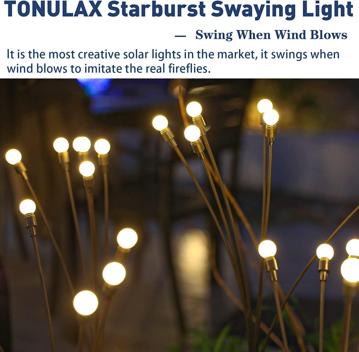 TONULAX Solar Garden Lights - New Upgraded Solar Swaying Light, Sway by Wind, Solar Outdoor Lights, Yard Patio Pathway Decoration, High Flexibility Iron Wire & Heavy Bulb Base, Warm White(2 Pack) - CookCave