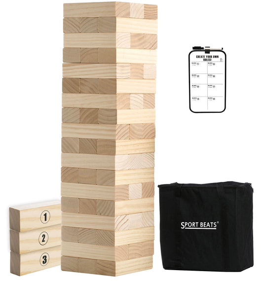 SPORT BEATS Outdoor Games Large Tower Game 54 Blocks Stacking Game - Includes Carry Bag and Scoreboard - CookCave