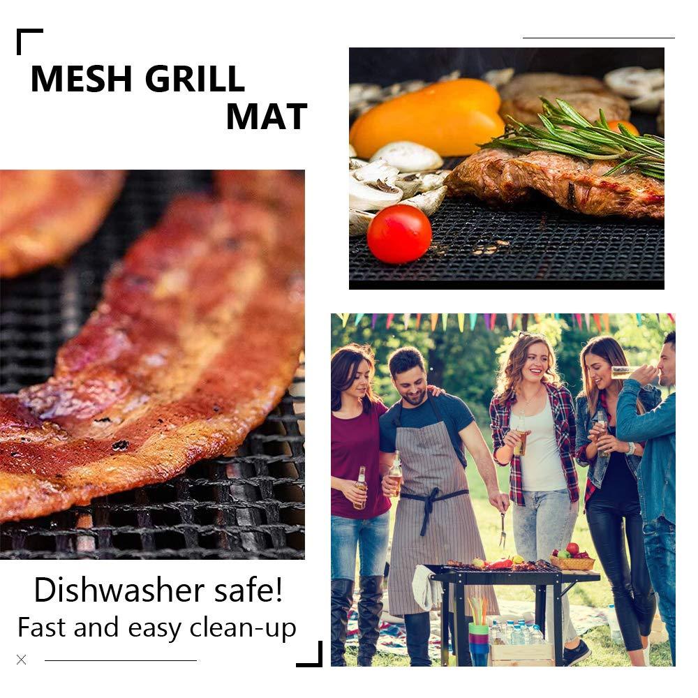 LOOCH BBQ Mesh Grill Mat Set of 5 - Heavy Duty Nonstick Mesh Grilling Mats & Barbecue Accessories - Reusable and Easy to Clean - Works on Gas, Charcoal, Electric Grill and More - 15.75 x 13 Inch - CookCave