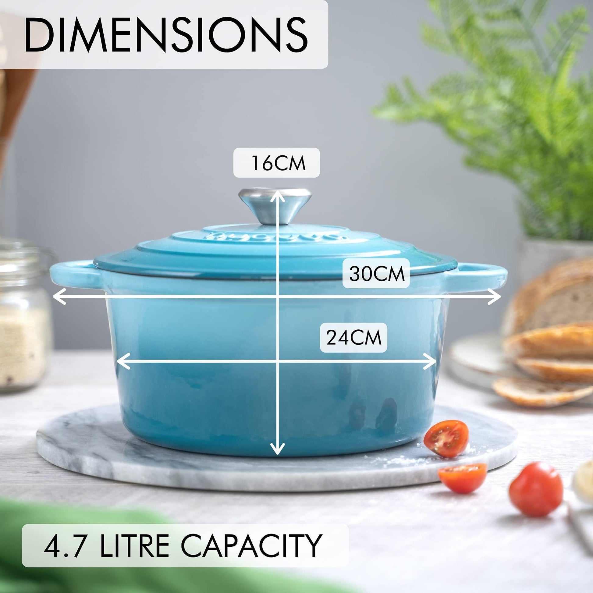 Cast Iron Pot with Lid – Non-Stick Ovenproof Enamelled Casserole Pot, Oven Safe up to 500° F – Sturdy Dutch Oven Cookware – Blue, 5-Quart, 24cm – by Nuovva - CookCave