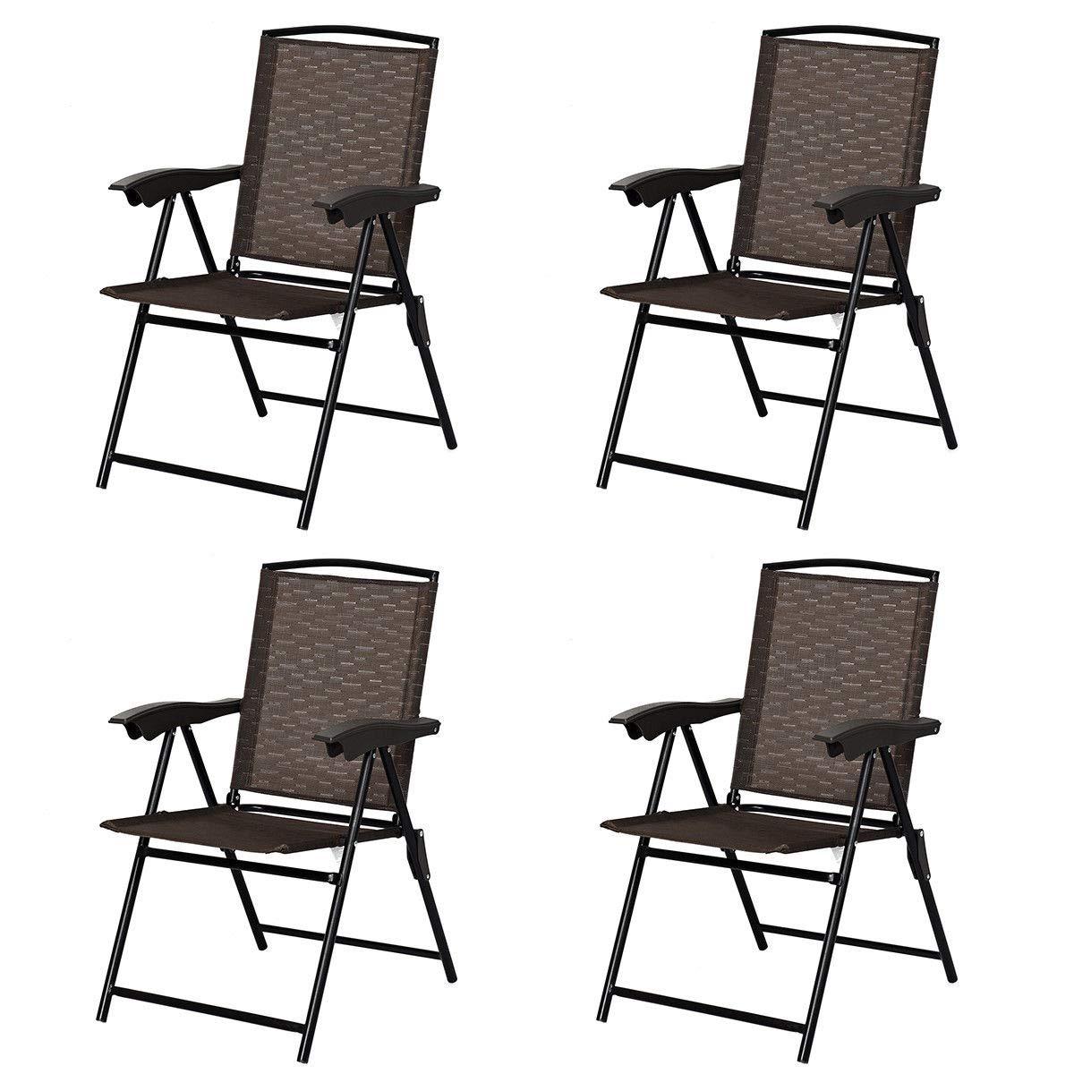 Giantex Set of 4 Patio Dining Chairs, Folding Outdoor Chairs, Adjustable Sling Back Chairs with Armrest, Portable Patio Chairs for Camping Garden Pool Beach Deck Lawn, Lounge Chairs (Brown) - CookCave