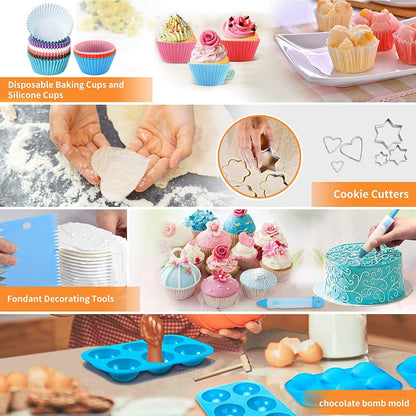 Cake Decorating Tools Supplies Kit: 236pcs Baking Accessories with Storage Case - Piping Bags and Icing Tips Set - Cupcake Cookie Frosting Fondant Bakery Set for Adults Beginners or Professional, Blue - CookCave