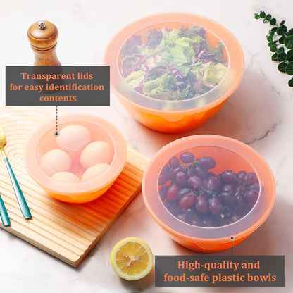 CherHome Mixing Bowls with Lids Set of 3，Lightweight Mixing Bowl with lid，Nesting Plastic Salad Bowls with Lids for Kitchen Preparing，Baking，Serving，Microwave Safe，Dishwasher Safe，Orange - CookCave