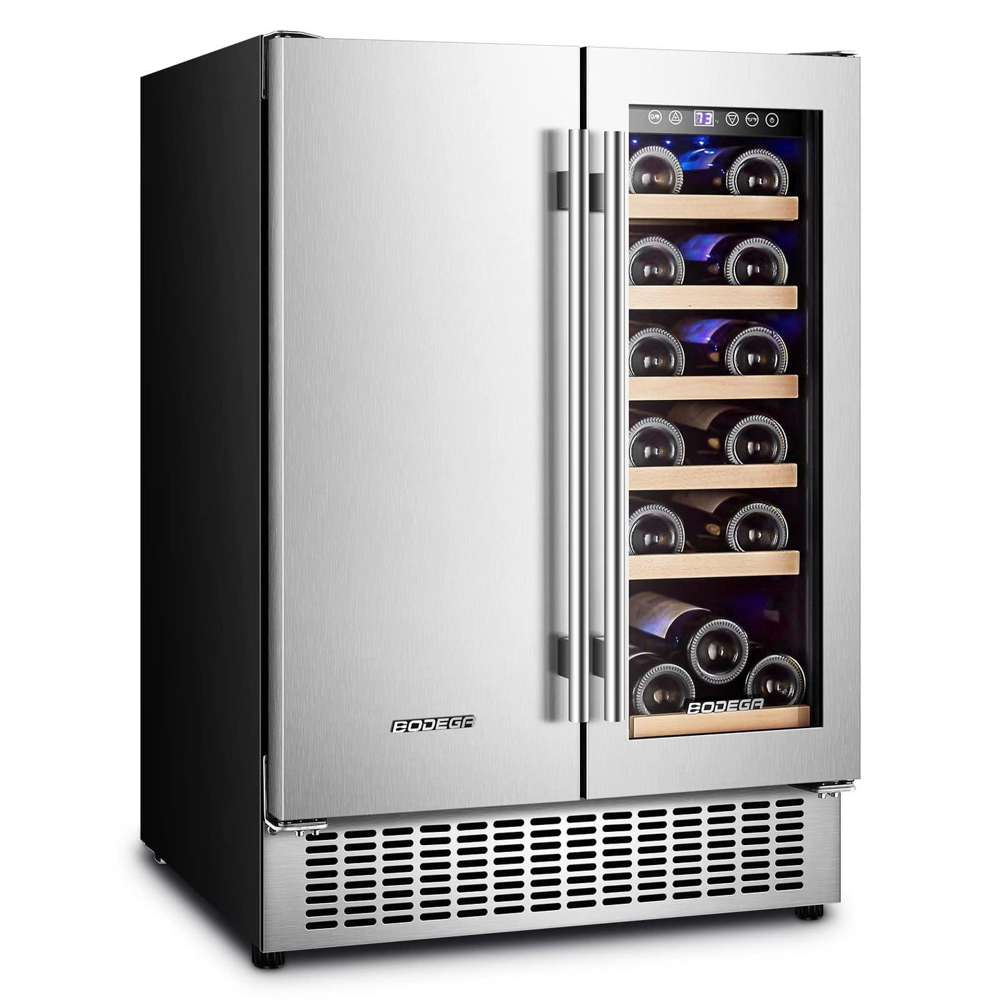 BODEGA 24 Inch Beverage and Wine Cooler, Built-in and Freestanding Wine Beverage Refrigerator Dual Zone, Holds 57 Cans and 18 Bottles, with Independent Temperature Control,Upgraded Compressor Quiet - CookCave