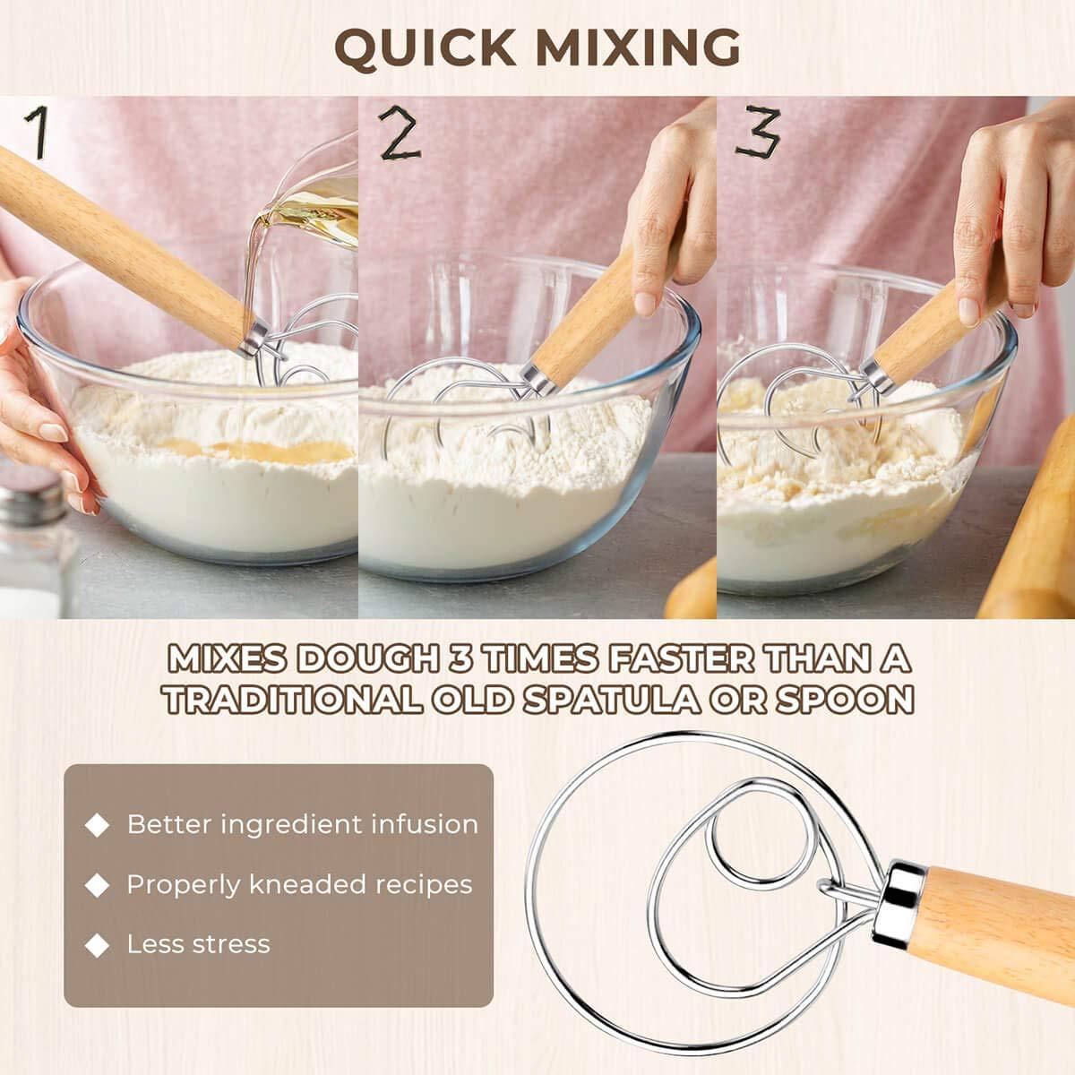 FUANRTK Danish Dough Whisk Bread Mixer，2 Pack Premium Stainless Steel Dutch Whisk With a Dough Scraper for Bread, Pastry or Pizza Dough - Perfect Baking - CookCave