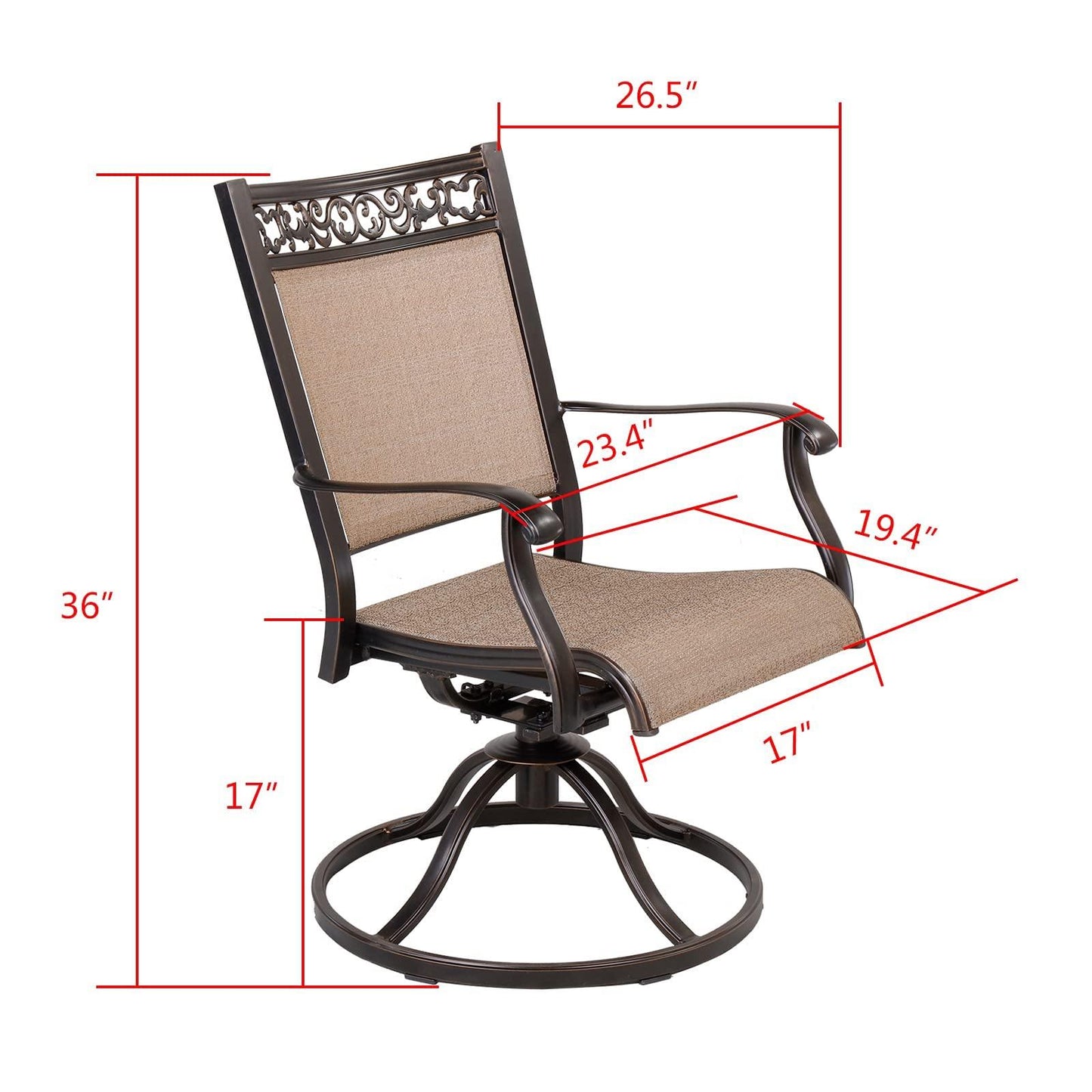 Casual World Patio Sling Dining Chairs Set of 2, Outdoor Furniture Swivel Rocker Chairs with All-Weather Aluminum Frame for Bistro Garden Backyard Balcony - CookCave