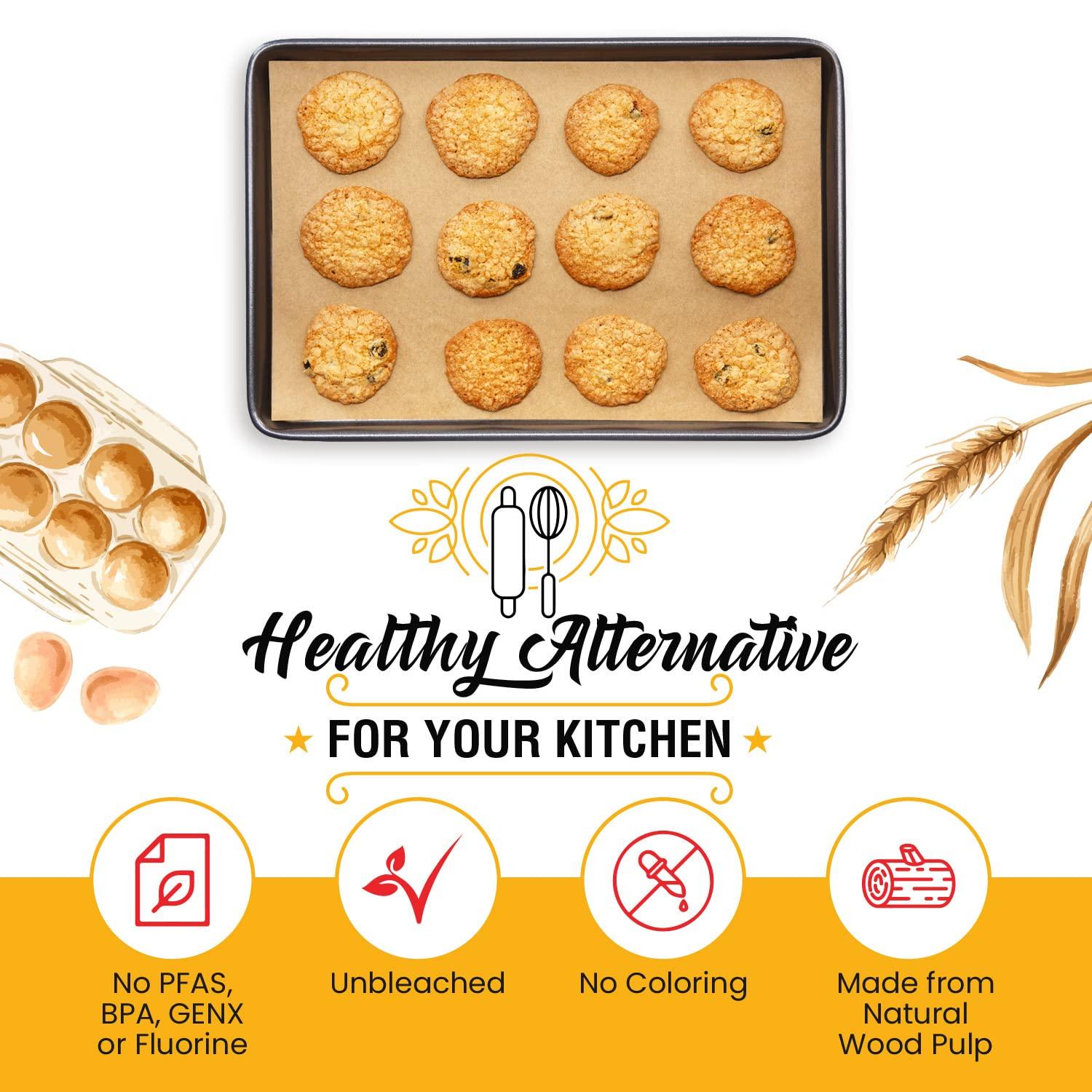 Parchment Paper Baking Sheets by Baker's Signature | Precut Non-Stick & Unbleached - Will Not Curl or Burn - Non-Toxic & Comes in Convenient Packaging - 12x16 Inch Pack of 120 - CookCave