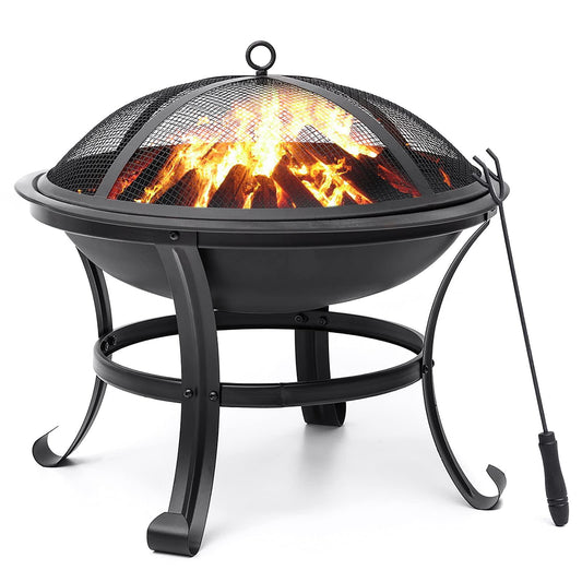 SINGLYFIRE 22 inch Fire Pit for Outside Outdoor Wood Burning Small Bonfire Pit Steel Firepit Bowl for Patio Camping Backyard Deck Picnic Porch,with Spark Screen,Log Grate,Poker - CookCave