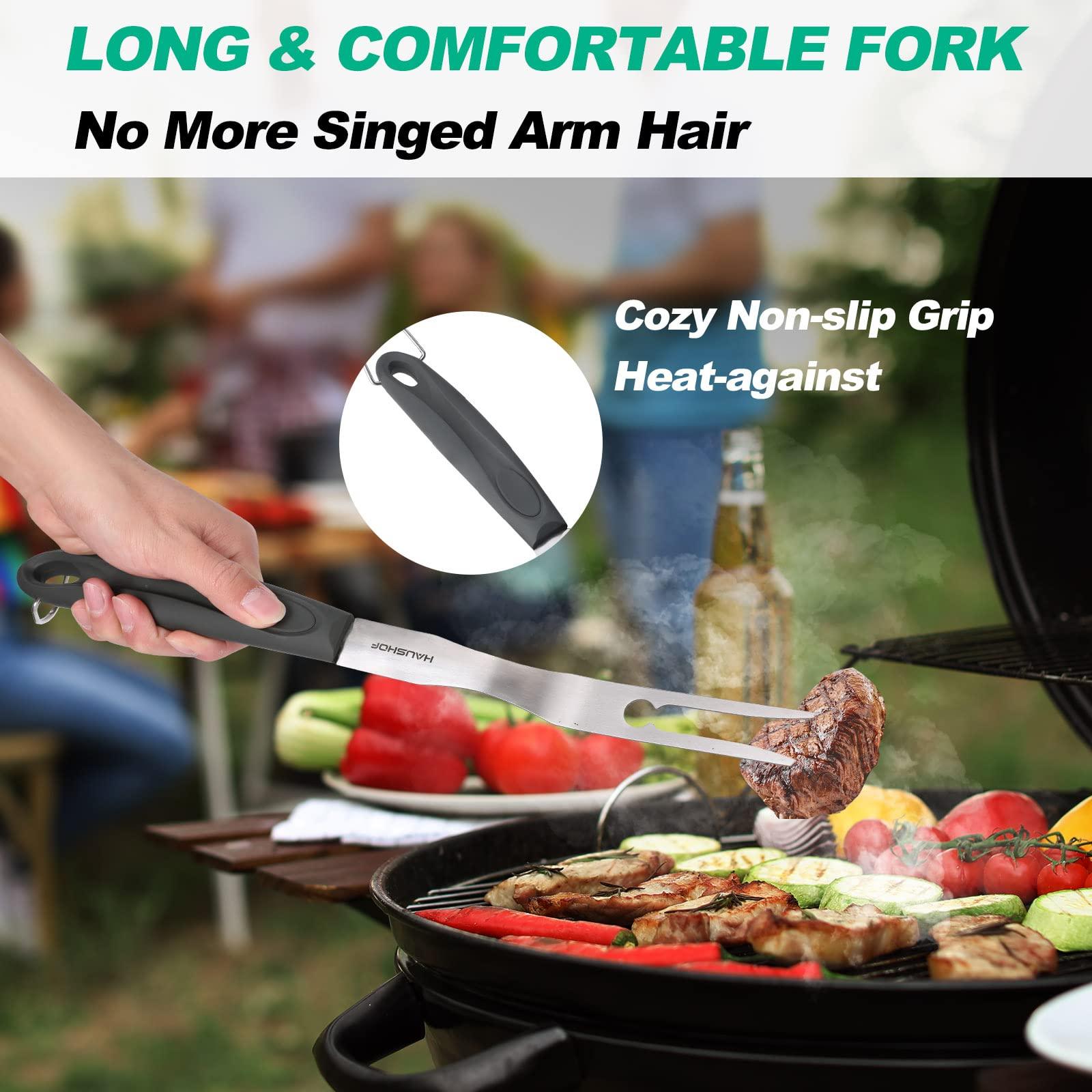 HAUSHOF Large Grill Accessories Heavy Duty BBQ Set Gifts for Men/Women - Premium Stainless Steel Spatula, Fork & Tongs (16.5/16/16.5 in.), Barbecue Utensils Tool Kit Gift for Grilling Lover Outdoor - CookCave