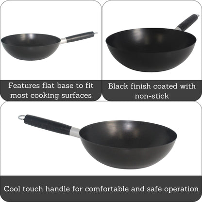 IMUSA USA 9.5" Traditional Carbon Steel Nonstick Coated Wok with Bakelite Handle - CookCave