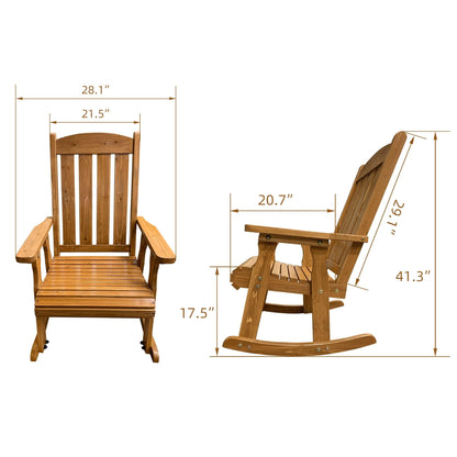 Wooden Rocking Chair with Comfortable Backrest Inclination, High Backrest and Deep Contoured Seat, Solid Fir Wood, Heavy Duty 600 LBS, for Both Outdoor and Indoor, Backyard, Porch and Patio - CookCave