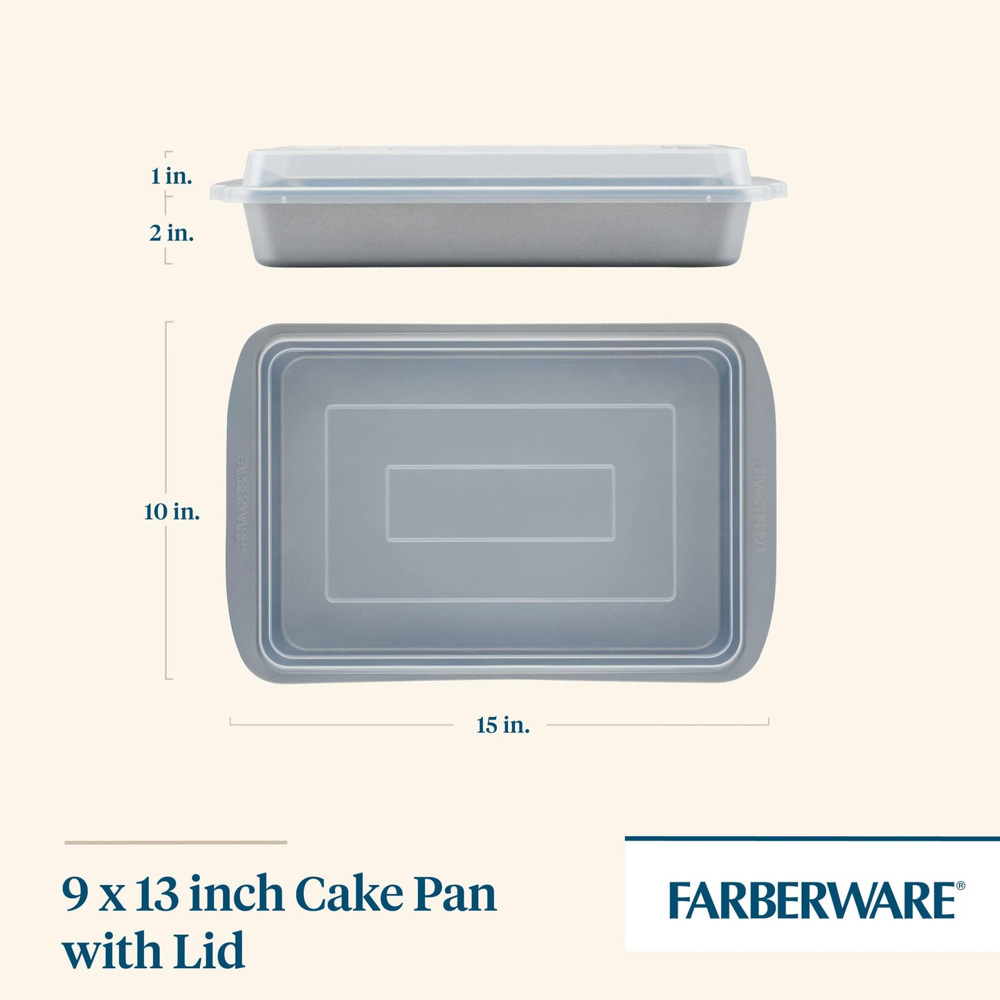 Farberware GoldenBake Bakeware Nonstick Baking Pan/Cake Pan with Lid, Rectangle, Insulated, 9 Inch x 13 Inch - Gray - CookCave