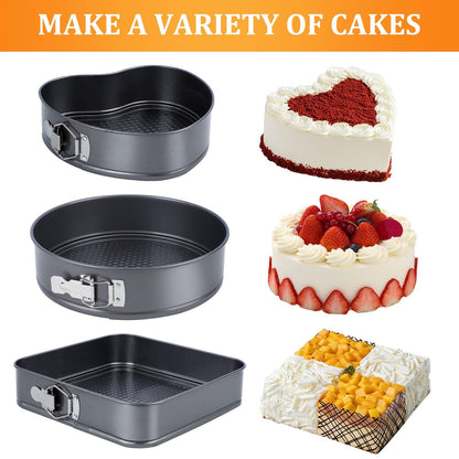 115 PCS Heart Shaped Cake Pans Springform Pans Set Cheesecake Pan with Removable Base Circular Square Nonstick and Leak Proof Spring Form Pan (9/10/11 inches) with Cake Decorating Supplies for Baking - CookCave