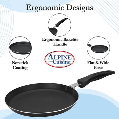 Alpine Cuisine Griddle Pan Aluminum 9-Inch Nonstick Coating, Griddle Pan for Stove Top with Stay Cool Handle, PFOA Free, nonstick cookware - Dishwasher Safe - Gray - CookCave